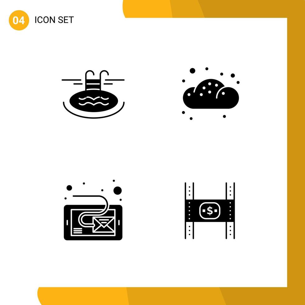 Solid Glyph Pack of Universal Symbols of swimming inbox serves bun tablet Editable Vector Design Elements