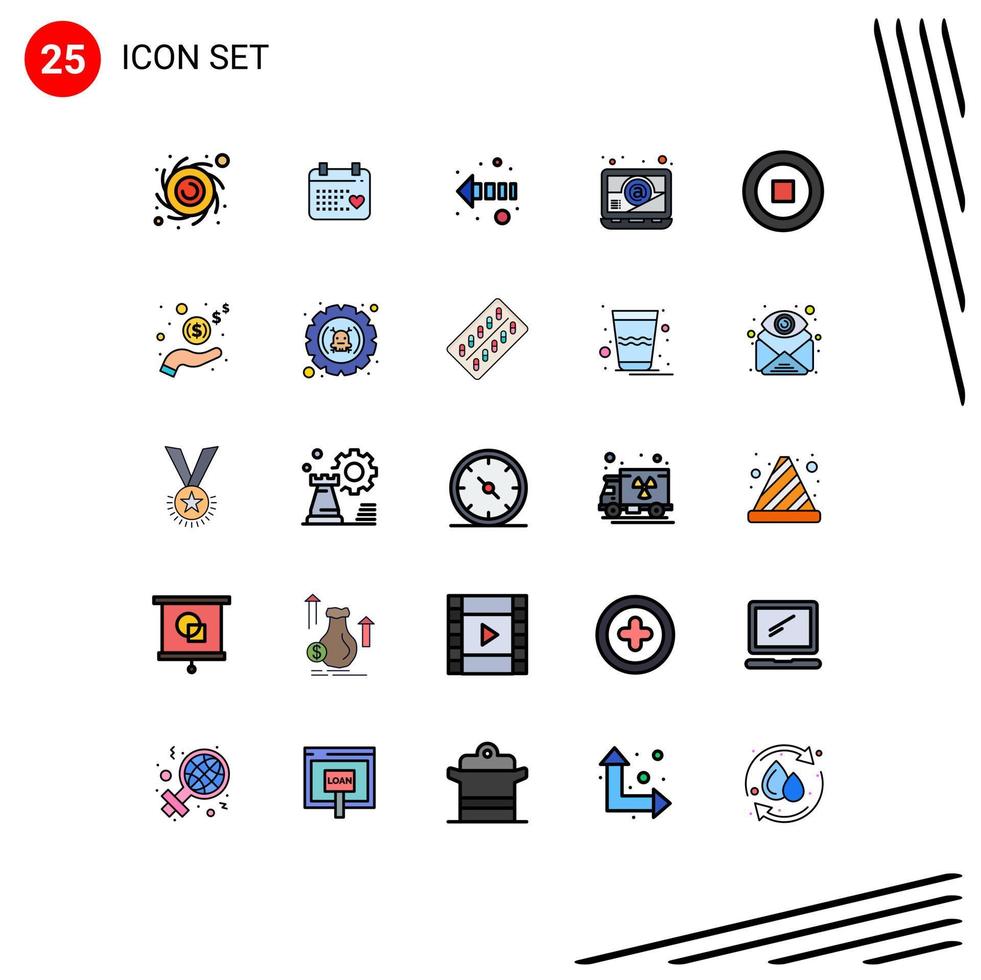 25 User Interface Filled line Flat Color Pack of modern Signs and Symbols of income user direction interface laptop Editable Vector Design Elements