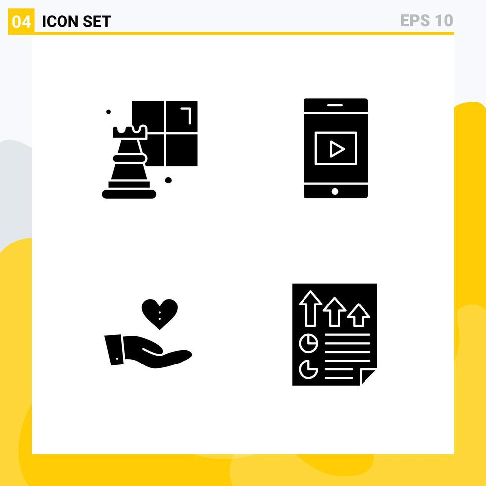 4 User Interface Solid Glyph Pack of modern Signs and Symbols of chess hand mobile charity arrows Editable Vector Design Elements