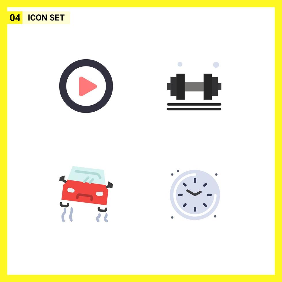 Stock Vector Icon Pack of 4 Line Signs and Symbols for media car dumbell gym skidding Editable Vector Design Elements