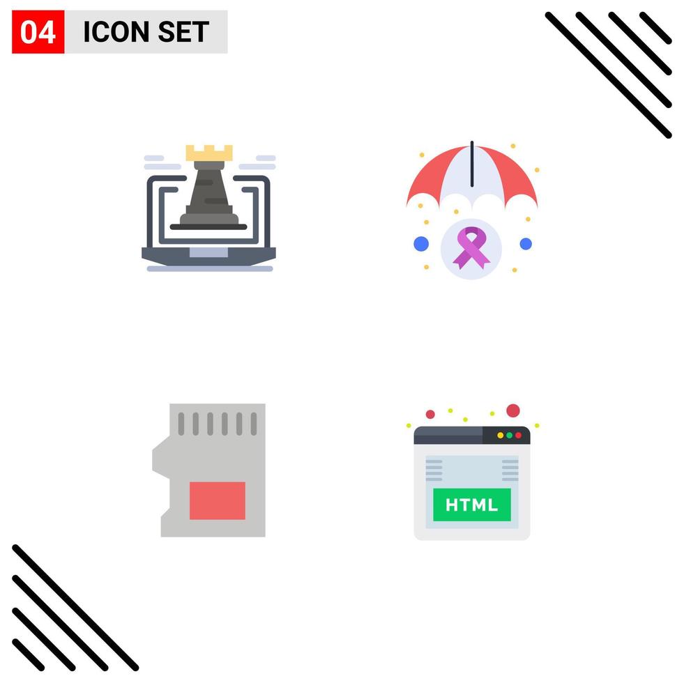 Universal Icon Symbols Group of 4 Modern Flat Icons of castle sd card laptop insurance storage Editable Vector Design Elements