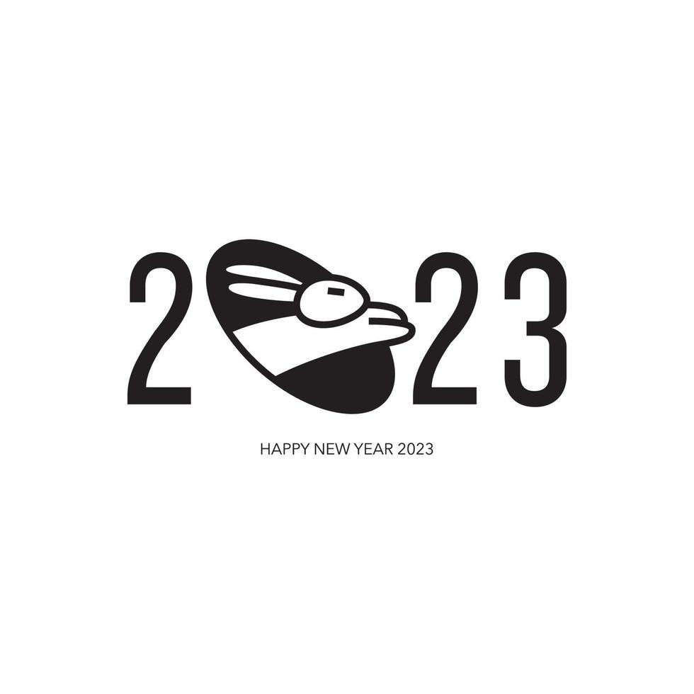 Collection of 2023 Happy New Year symbols. Vector illustration with black labels isolated on white background.