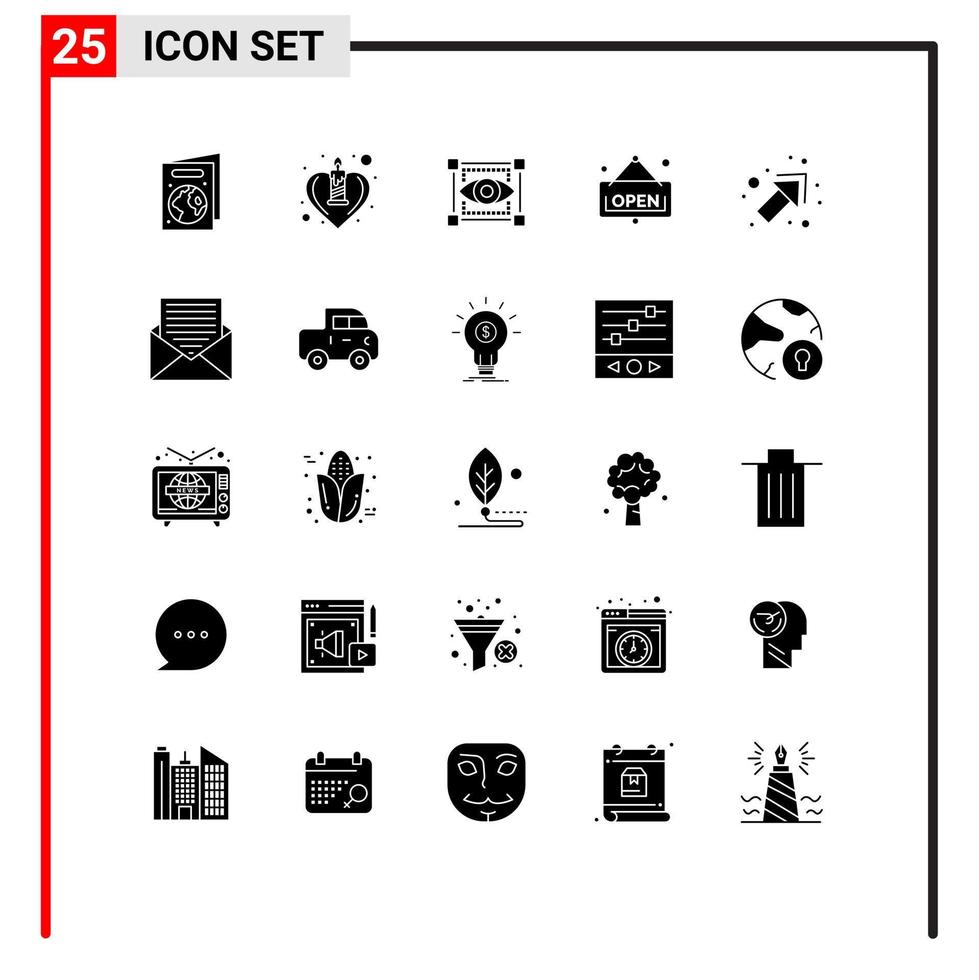 25 User Interface Solid Glyph Pack of modern Signs and Symbols of communication up view arrow board Editable Vector Design Elements