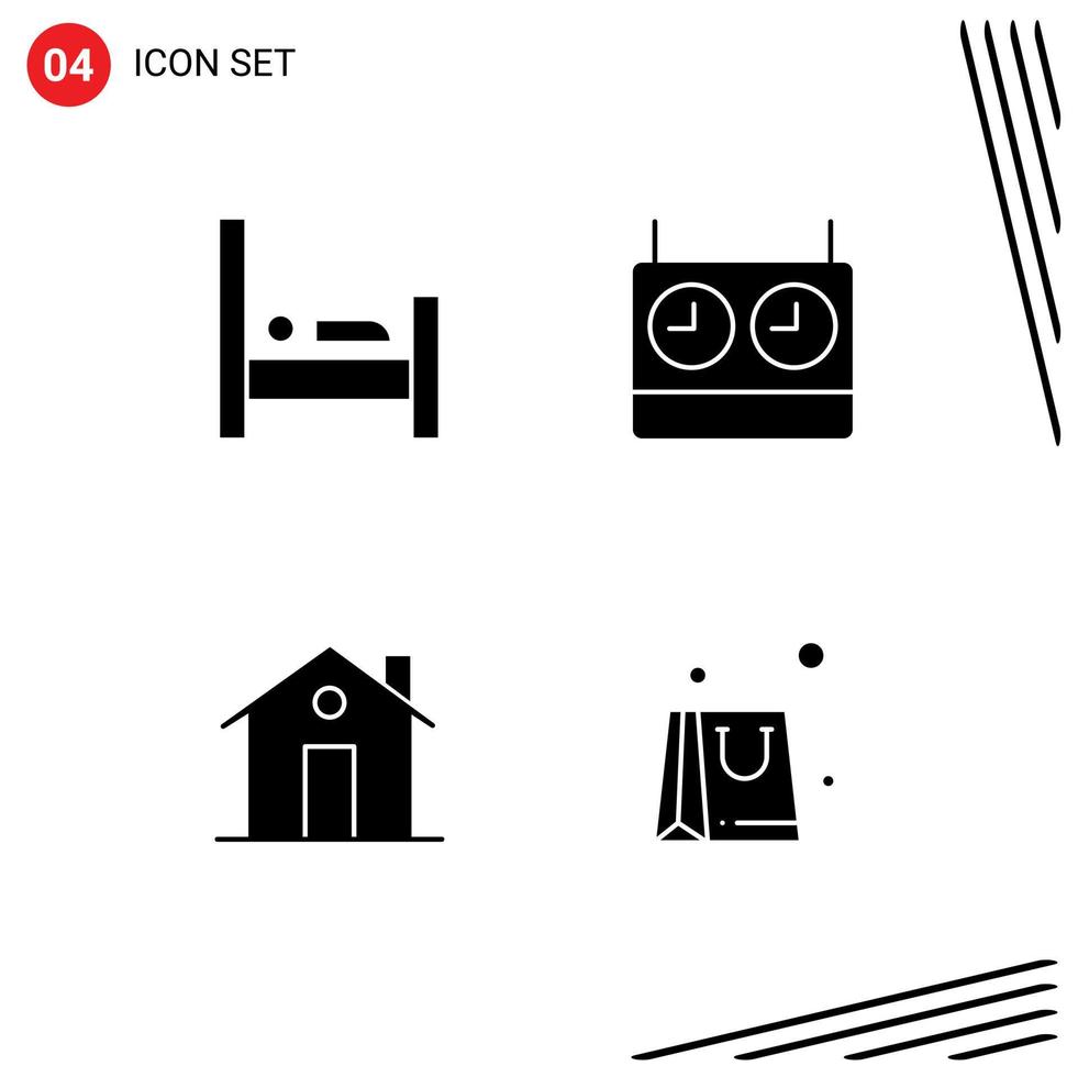 User Interface Pack of 4 Basic Solid Glyphs of bed entrance sleep timer house Editable Vector Design Elements