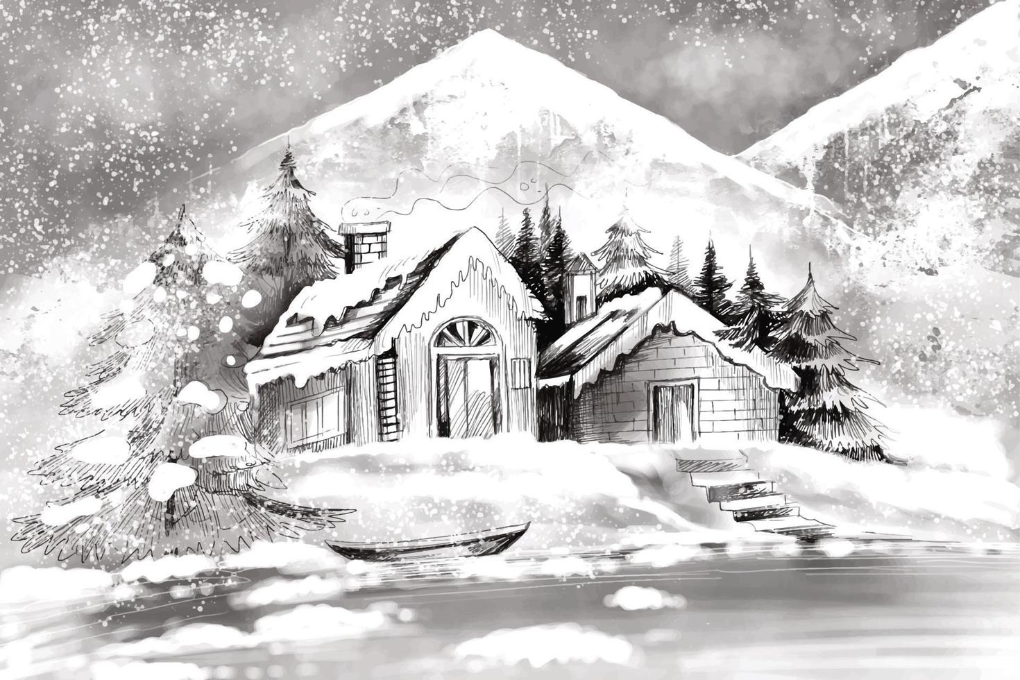 Winter background of snow and frost christmas sketch card design vector