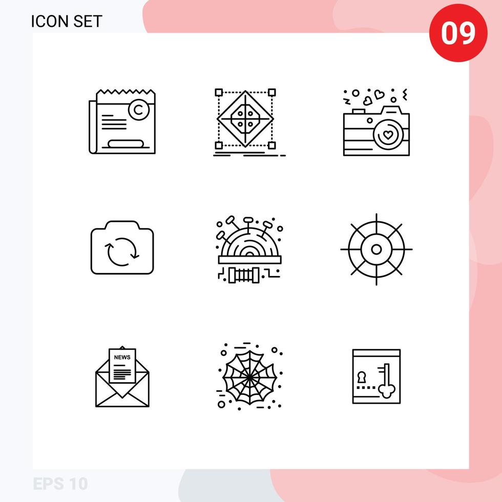 9 Universal Outlines Set for Web and Mobile Applications ui refresh model camera photography Editable Vector Design Elements