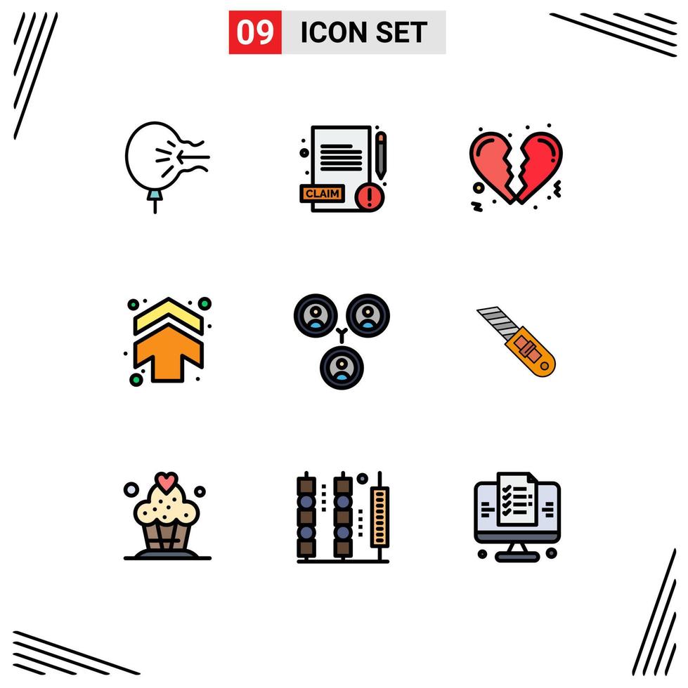 9 Thematic Vector Filledline Flat Colors and Editable Symbols of social connections broken direction arrows Editable Vector Design Elements