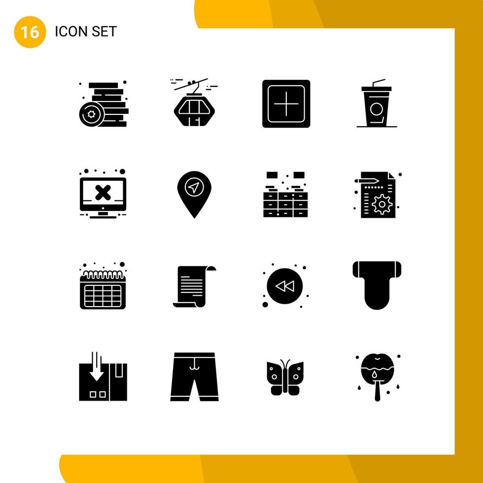 Solid Glyph Pack of 16 Universal Symbols of drink beverage gondola plus increase Editable Vector Design Elements