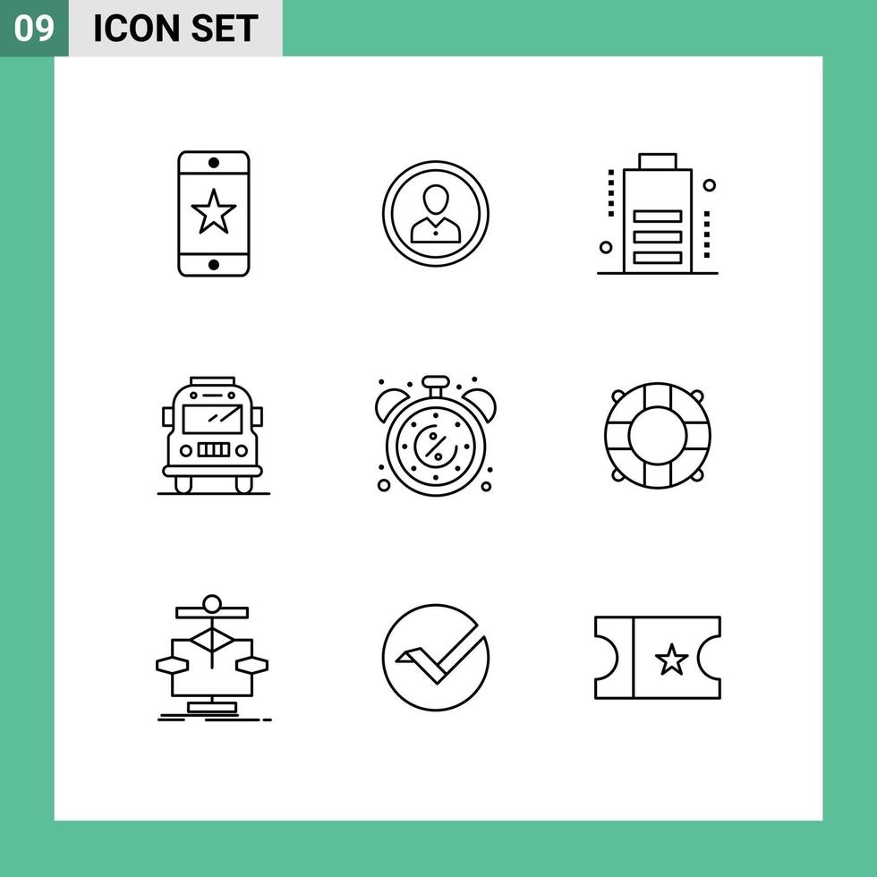 Modern Set of 9 Outlines Pictograph of discount school person bus charge Editable Vector Design Elements