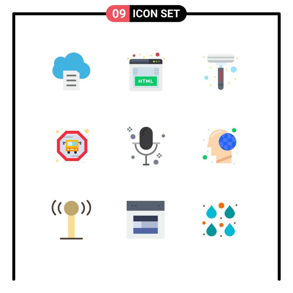 9 Universal Flat Colors Set for Web and Mobile Applications global record shaver microphone audio Editable Vector Design Elements