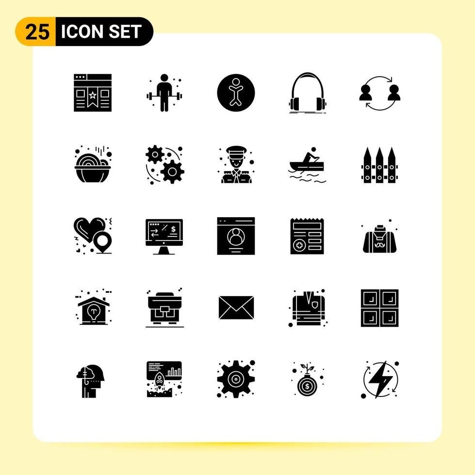 25 Universal Solid Glyph Signs Symbols of employee studio accessibility monitor headphone Editable Vector Design Elements