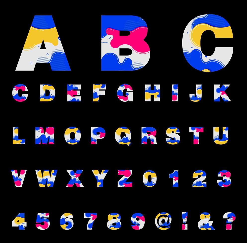 vector alfabeto letras con resumen líquido formas diseño