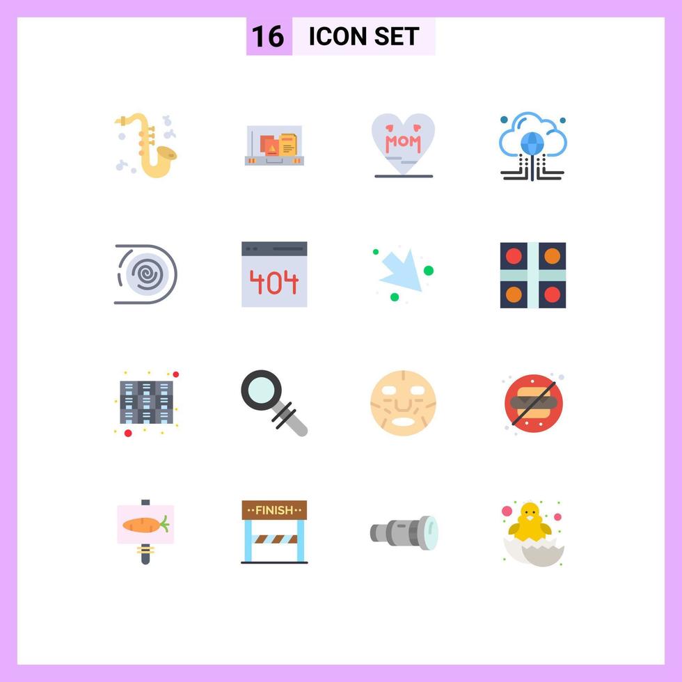 Flat Color Pack of 16 Universal Symbols of circulation internet love global computing Editable Pack of Creative Vector Design Elements