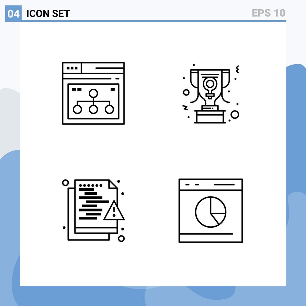 Set of 4 Vector Filledline Flat Colors on Grid for internet file website award network Editable Vector Design Elements