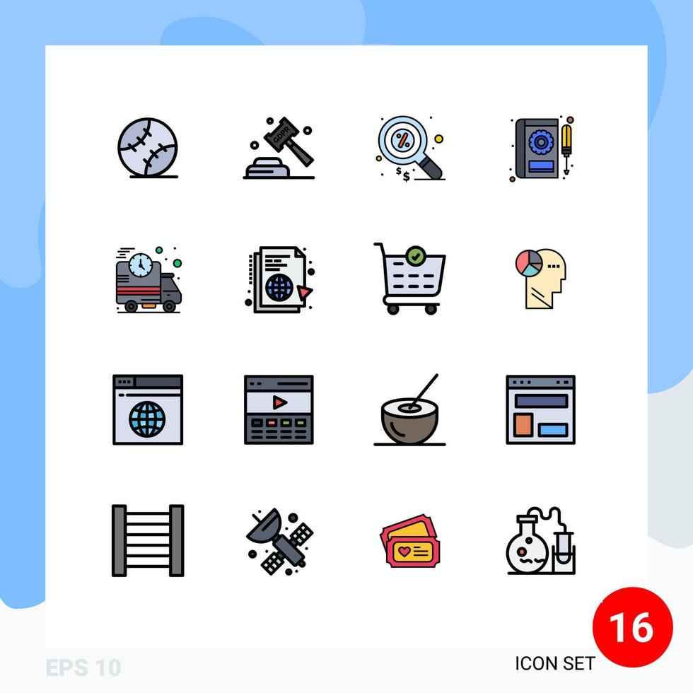 16 Universal Flat Color Filled Line Signs Symbols of service manual legal car money Editable Creative Vector Design Elements