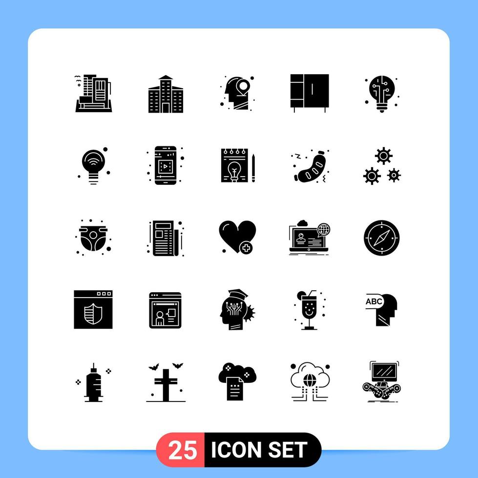 Pack of 25 Modern Solid Glyphs Signs and Symbols for Web Print Media such as light wardrobe head home appliances furniture Editable Vector Design Elements