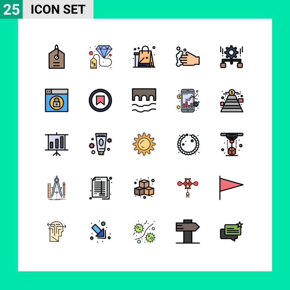 móvil interfaz lleno línea plano color conjunto de 25 pictogramas de engranaje lavar bolso jabón limpieza editable vector diseño elementos
