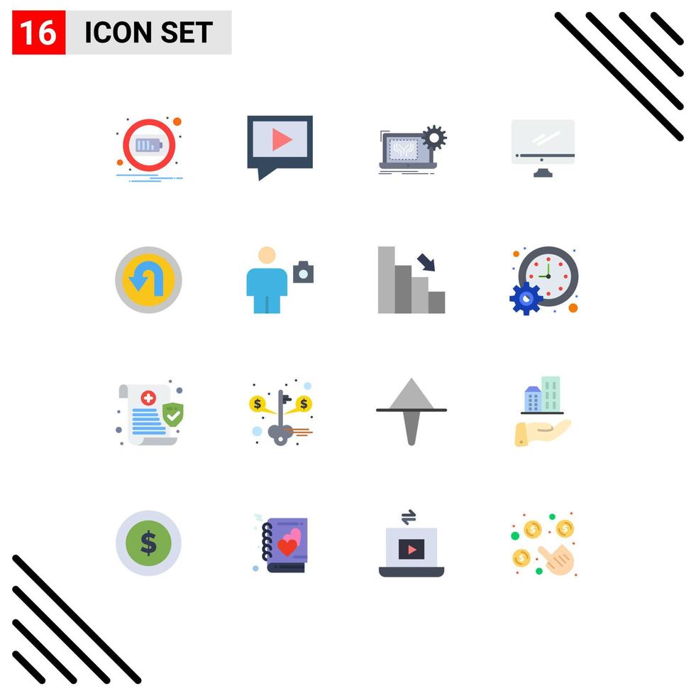Pack of 16 Modern Flat Colors Signs and Symbols for Web Print Media such as arrow imac circuit device computer Editable Pack of Creative Vector Design Elements