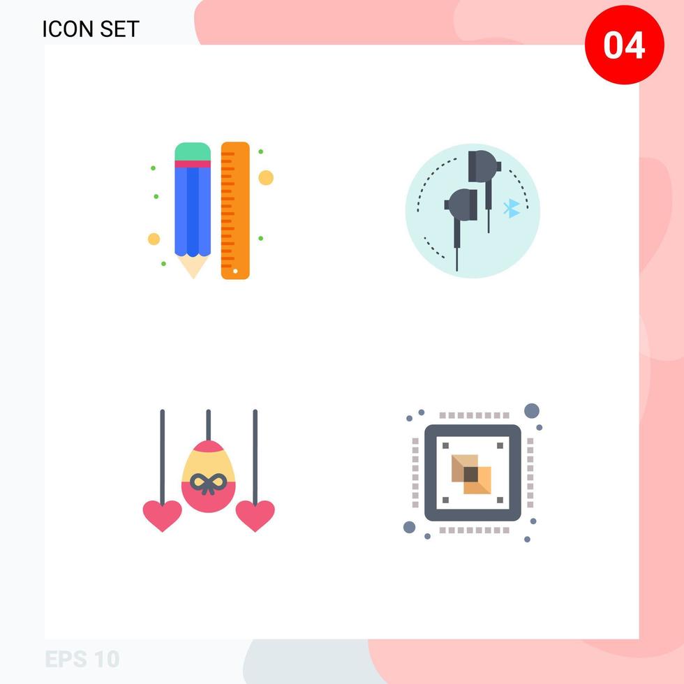 4 Flat Icon concept for Websites Mobile and Apps creative music pencil ear heart Editable Vector Design Elements