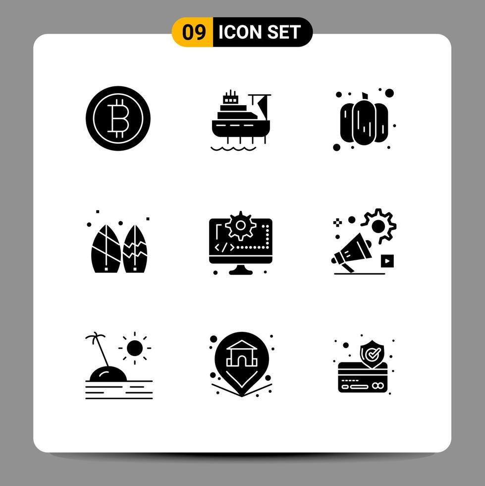 pictograma conjunto de 9 9 sencillo sólido glifos de engranaje codificación vegetal computadora navegar editable vector diseño elementos