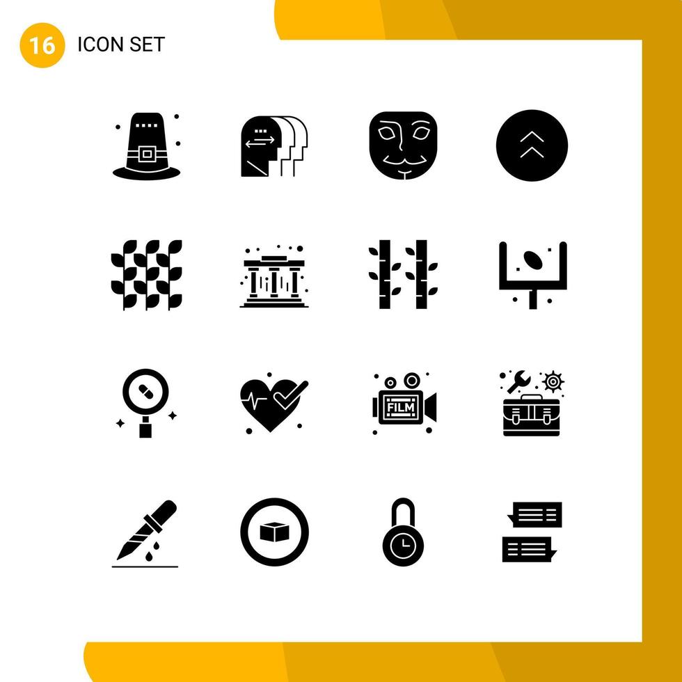 Set of 16 Commercial Solid Glyphs pack for grain autumn anonymous up circle Editable Vector Design Elements