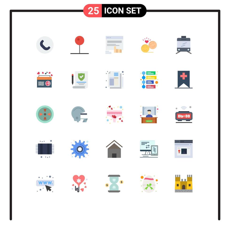 Modern Set of 25 Flat Colors Pictograph of tramway emoji finger smiley faces couple Editable Vector Design Elements