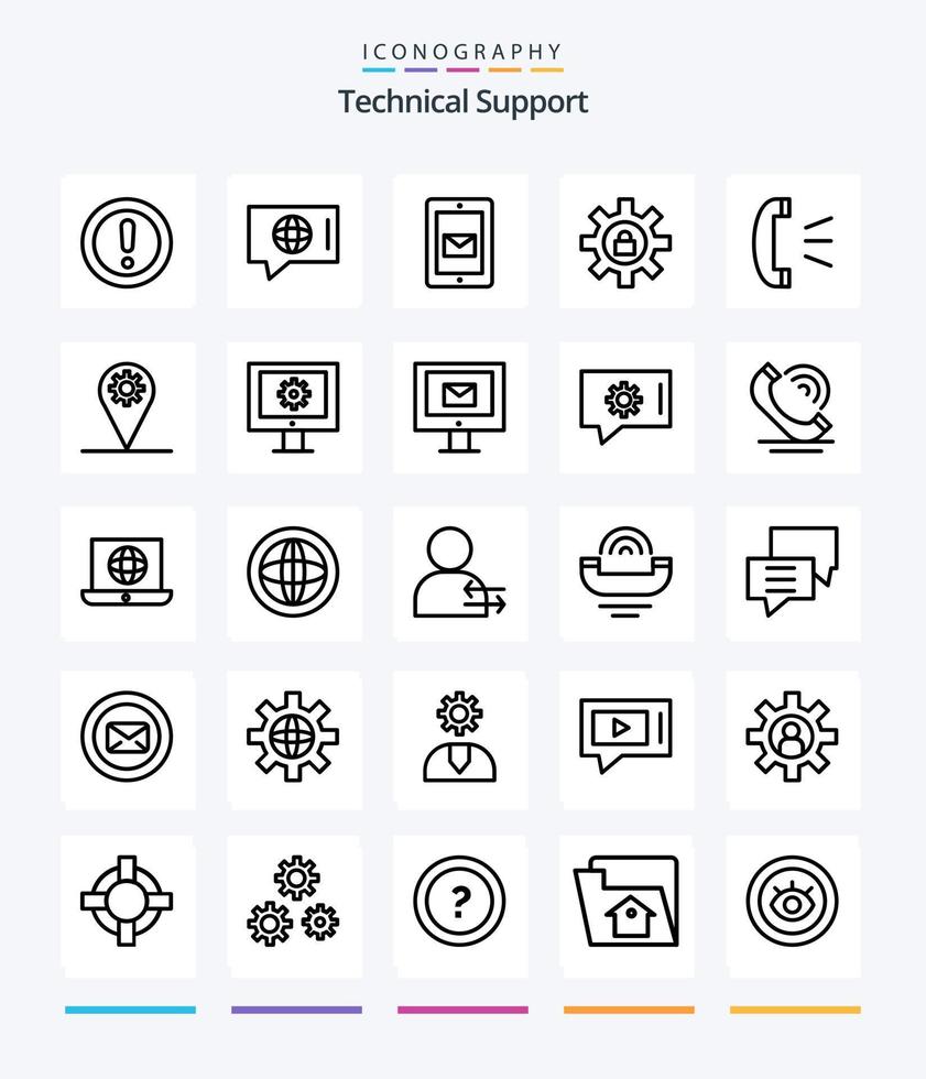 Creative Technical Support 25 OutLine icon pack  Such As answer. lock. service. setting. support vector