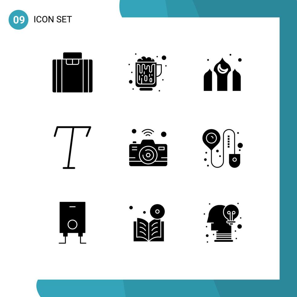 Group of 9 Modern Solid Glyphs Set for wifi internet asia image italic Editable Vector Design Elements