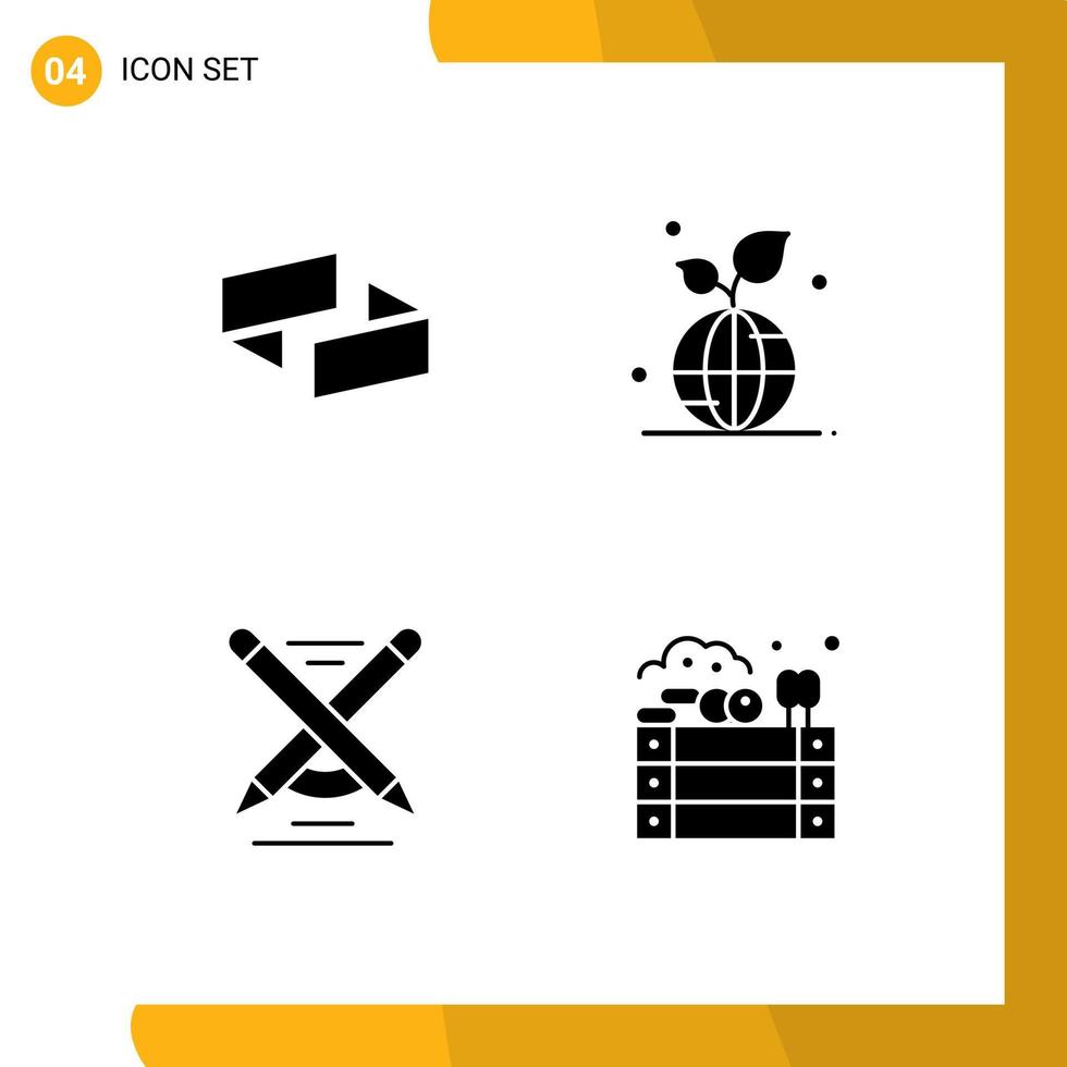 Pictogram Set of 4 Simple Solid Glyphs of ubiq education crypto currency planet pencil Editable Vector Design Elements