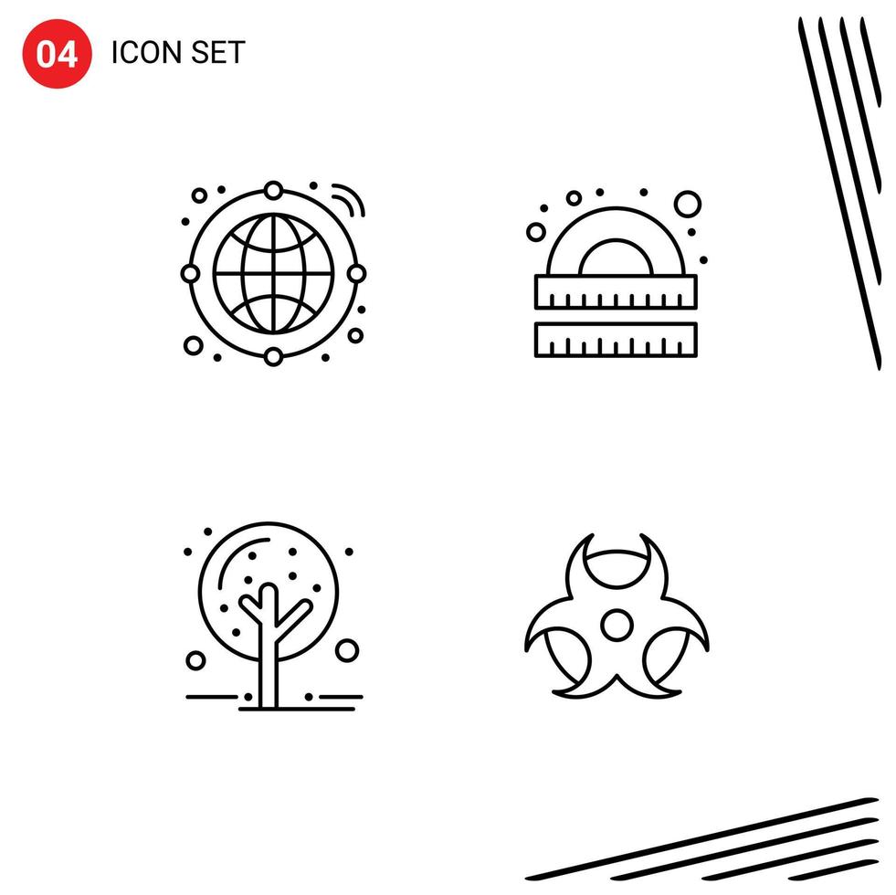 Line Pack of 4 Universal Symbols of globe nature drawing ruler tree Editable Vector Design Elements