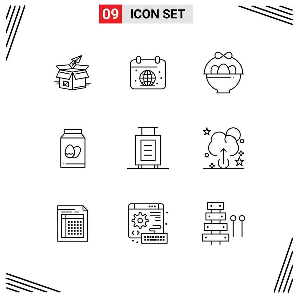 9 Thematic Vector Outlines and Editable Symbols of easter egg day easter basket Editable Vector Design Elements