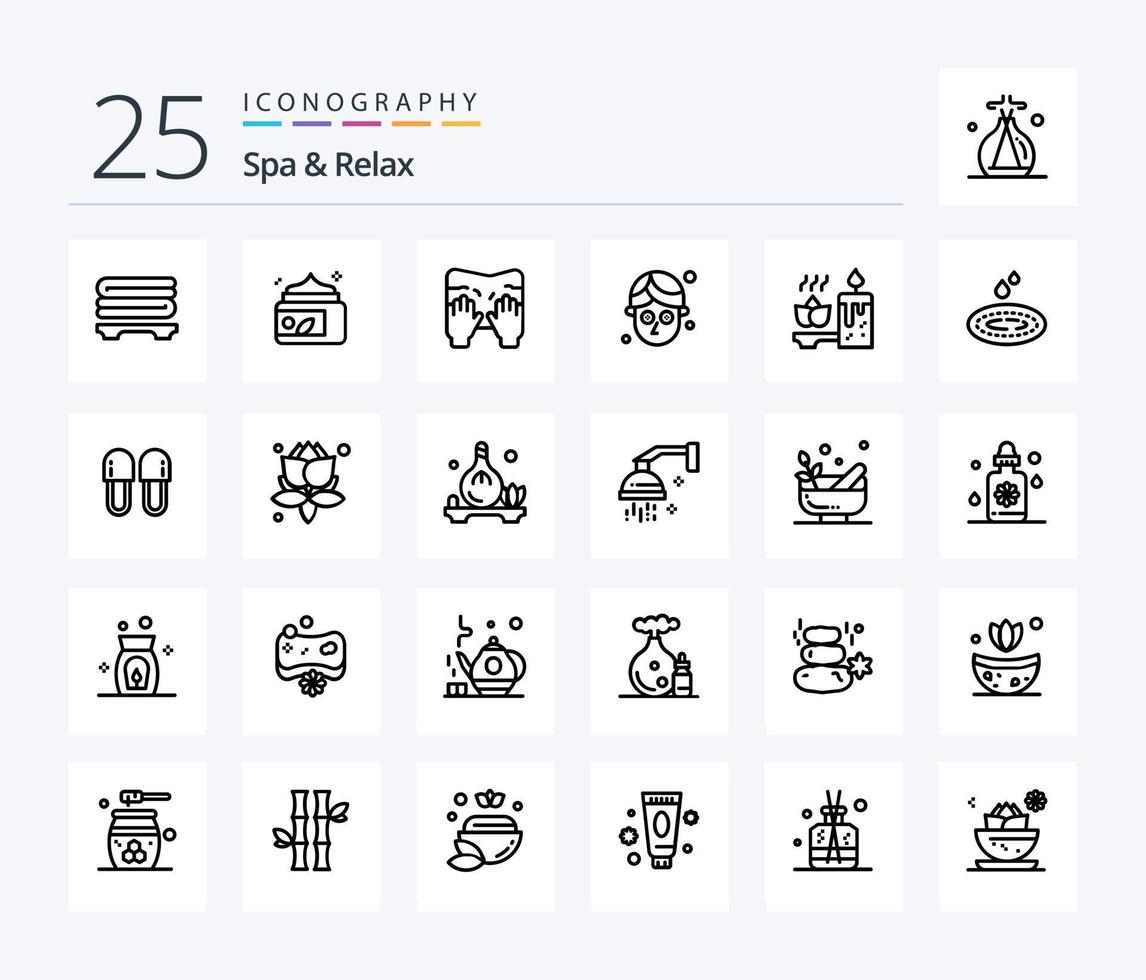 Spa And Relax 25 Line icon pack including mask. cucumber . spa. spa vector