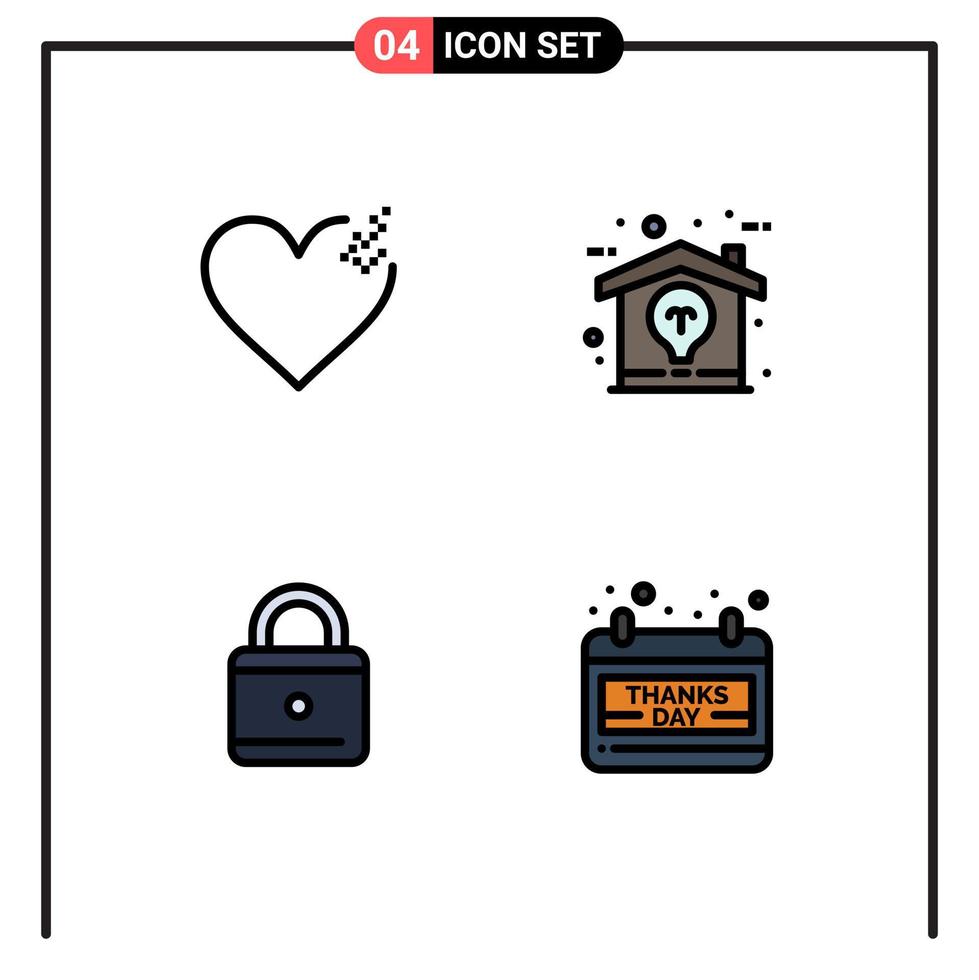 Pictogram Set of 4 Simple Filledline Flat Colors of heart security creative idea date Editable Vector Design Elements