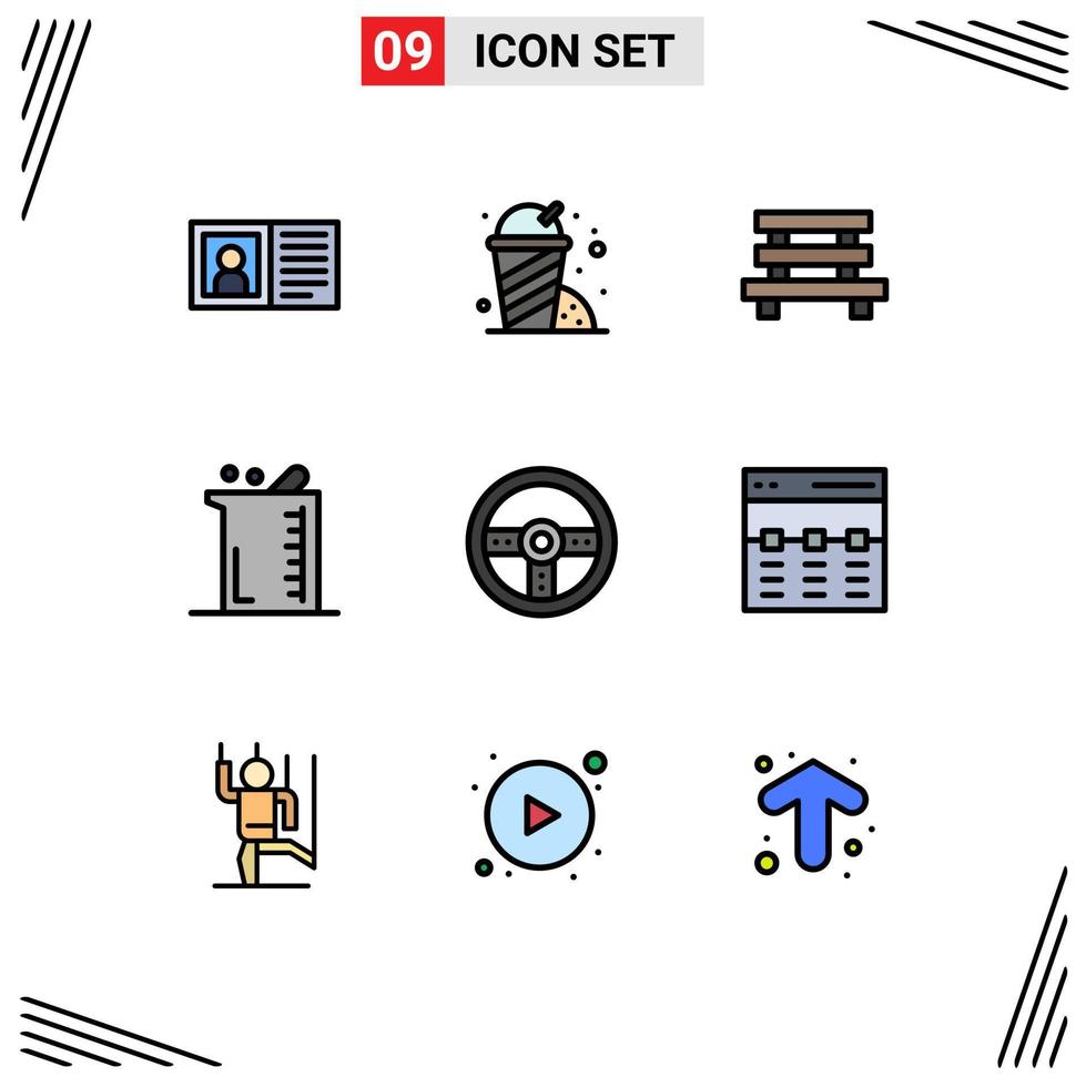 9 Thematic Vector Filledline Flat Colors and Editable Symbols of laboratory biology bench biochemistry sitting Editable Vector Design Elements
