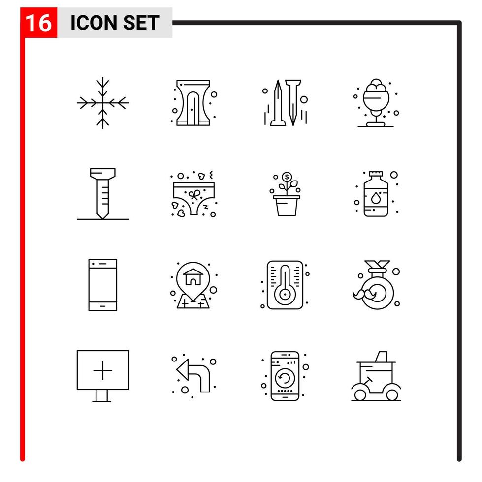 Group of 16 Modern Outlines Set for love spike diy nail summer Editable Vector Design Elements