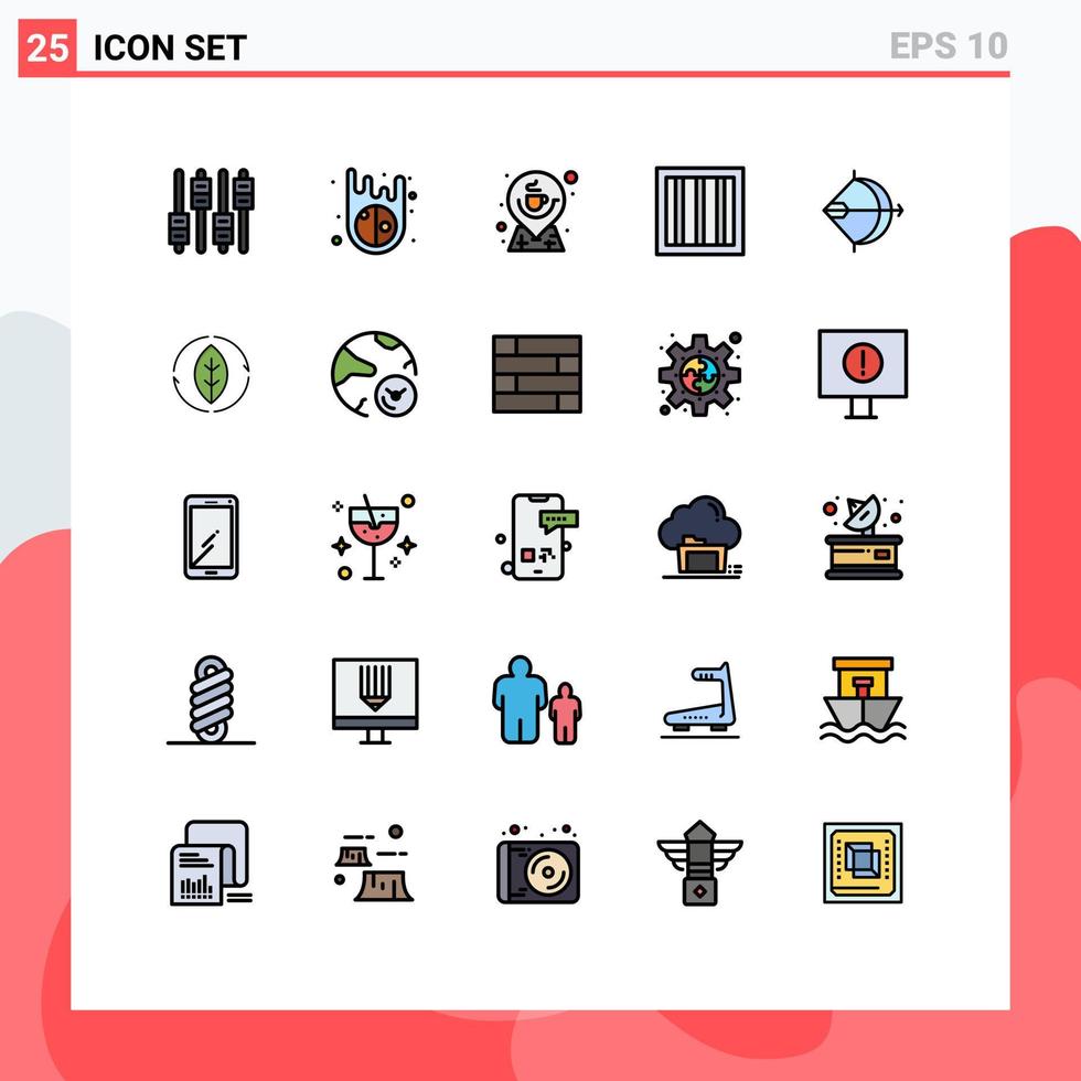 Modern Set of 25 Filled line Flat Colors Pictograph of arrow aim cup prison criminal Editable Vector Design Elements