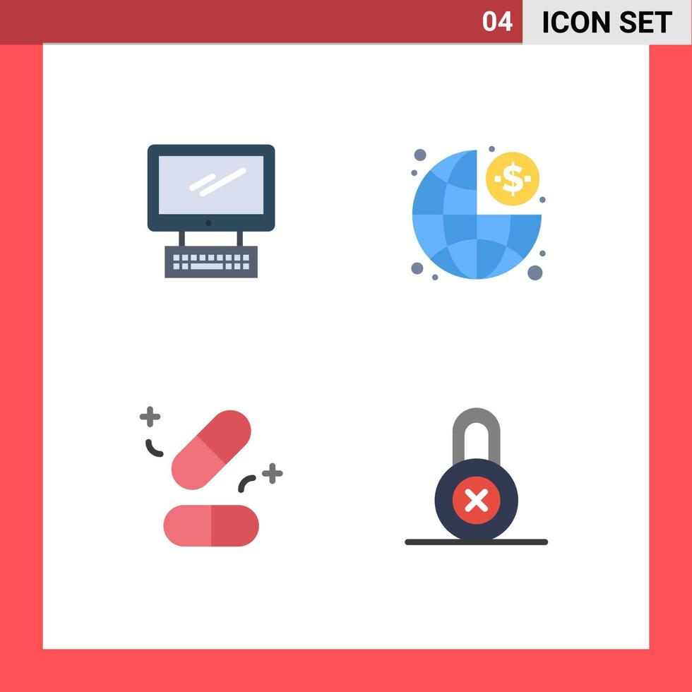 Set of 4 Modern UI Icons Symbols Signs for computer medicine imac finance tablets Editable Vector Design Elements