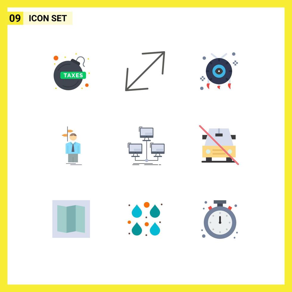 Mobile Interface Flat Color Set of 9 Pictograms of distributed direction cultures decision choice Editable Vector Design Elements