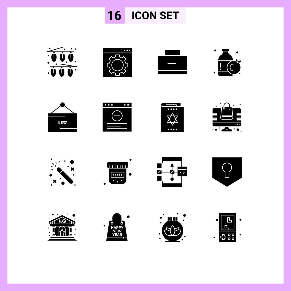 Group of 16 Modern Solid Glyphs Set for product line education ecommerce orange Editable Vector Design Elements