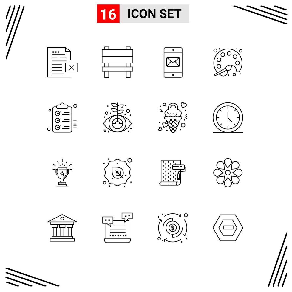 Pictogram Set of 16 Simple Outlines of checklist streamline interior pallet mail Editable Vector Design Elements