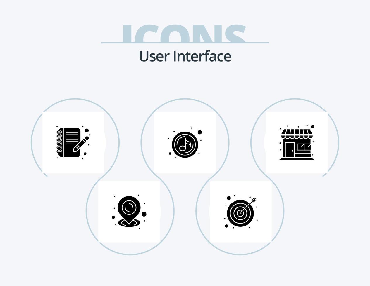 User Interface Glyph Icon Pack 5 Icon Design. . shop. write. market store. sound vector