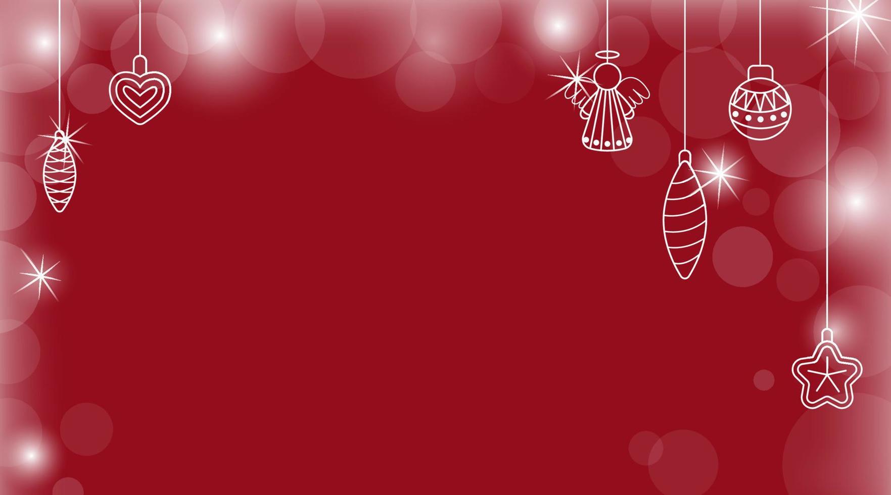 Vector winter banner with red background and shining stars. Christmas and New Year backdrop for design. White line art christmas toys