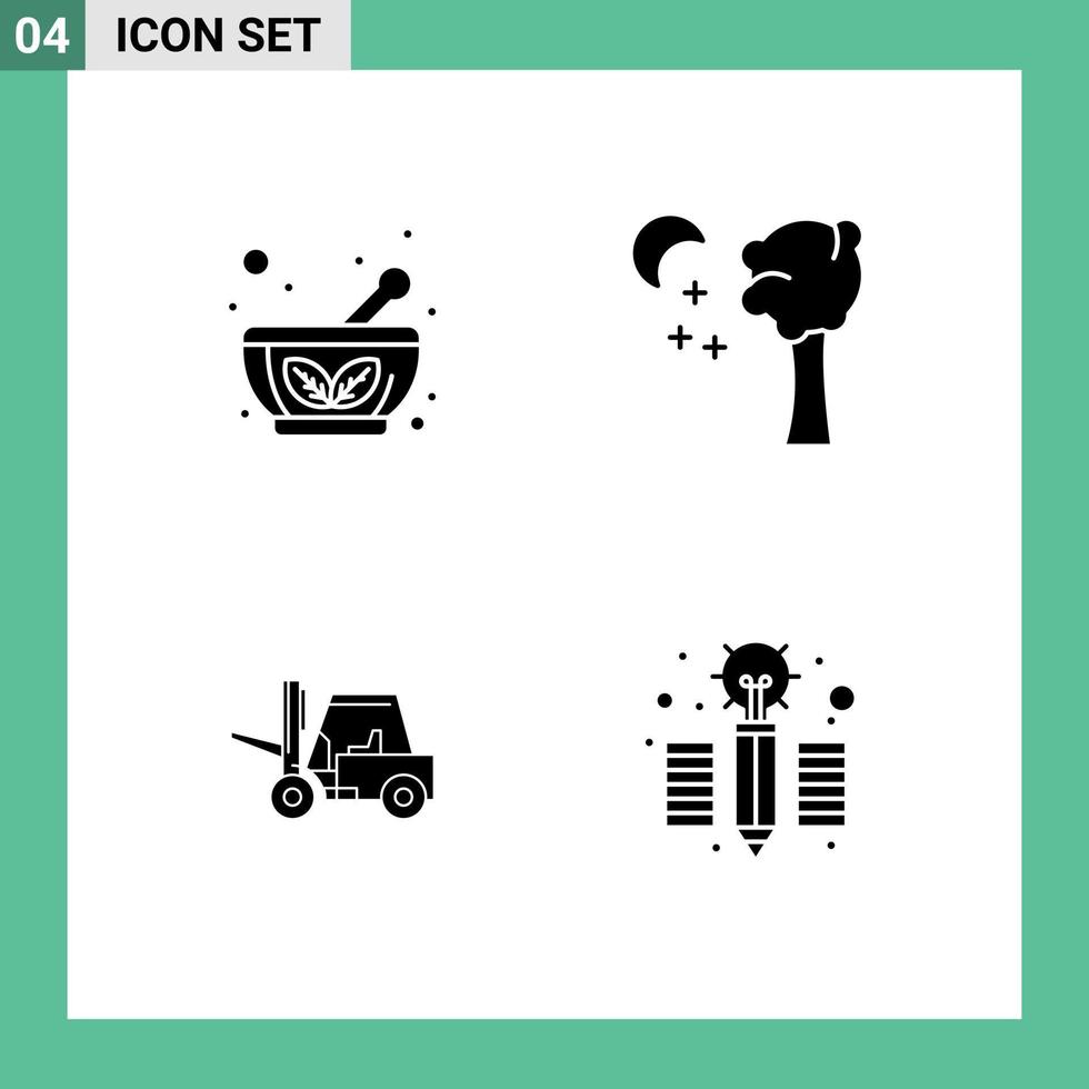 4 Universal Solid Glyph Signs Symbols of bowl truck saucer night creative Editable Vector Design Elements