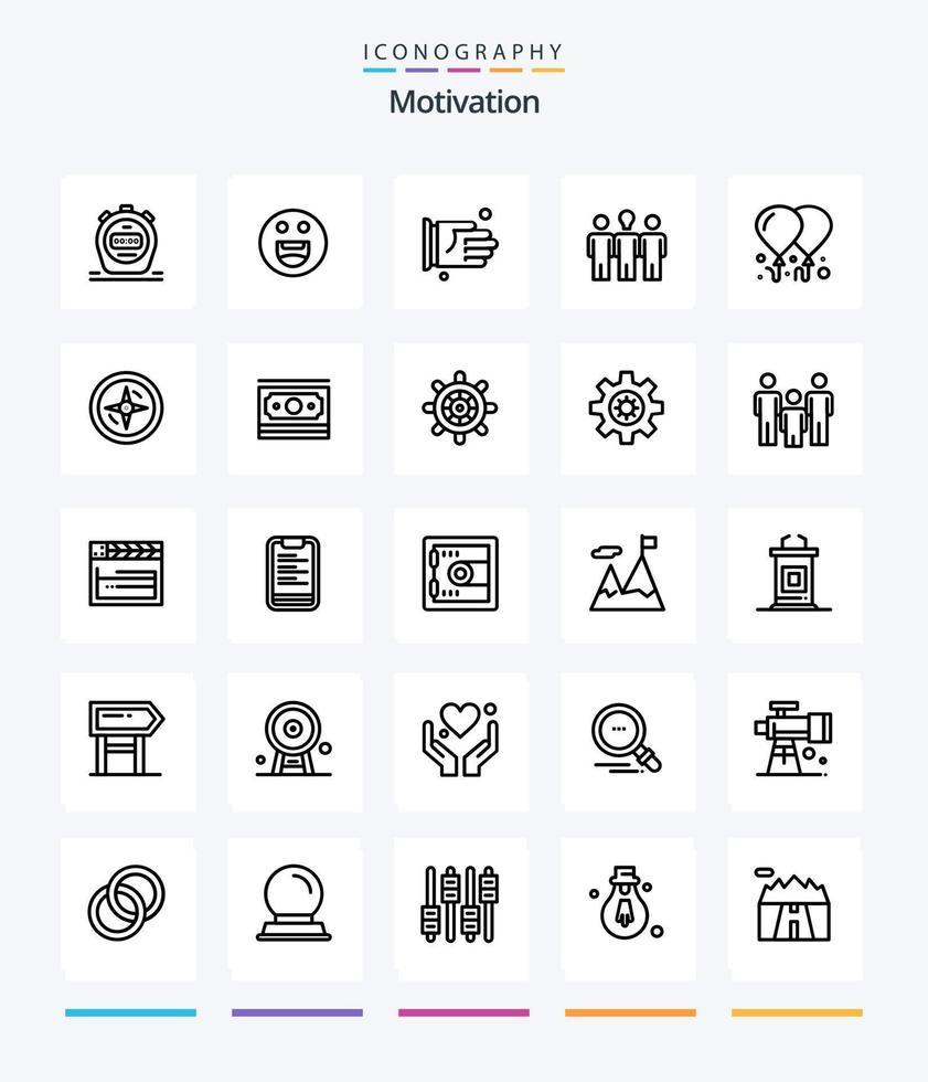 Creative Motivation 25 OutLine icon pack  Such As motivation. balloon. handshake. motivation. daybed vector