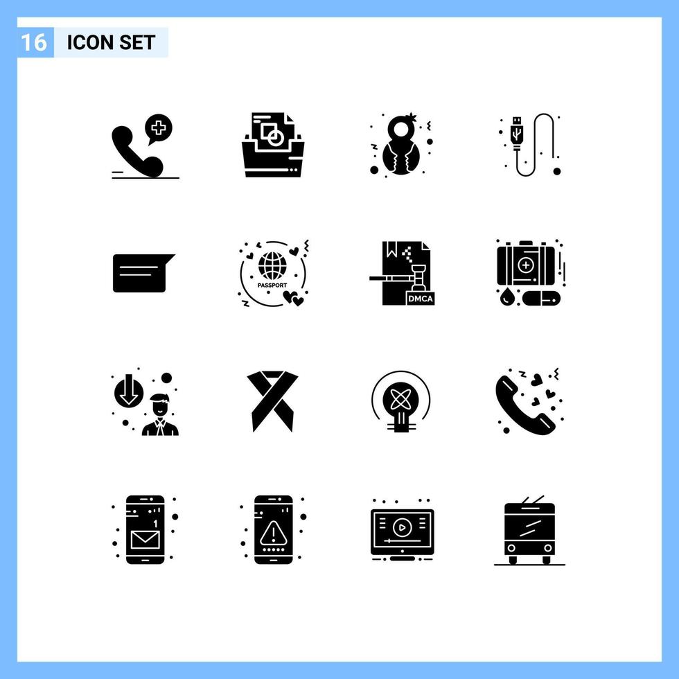 Group of 16 Solid Glyphs Signs and Symbols for basic wire eight march usb cable Editable Vector Design Elements