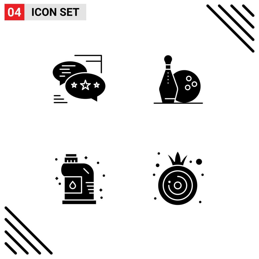 Pack of 4 Modern Solid Glyphs Signs and Symbols for Web Print Media such as chat cleaner messages bowling plumber Editable Vector Design Elements