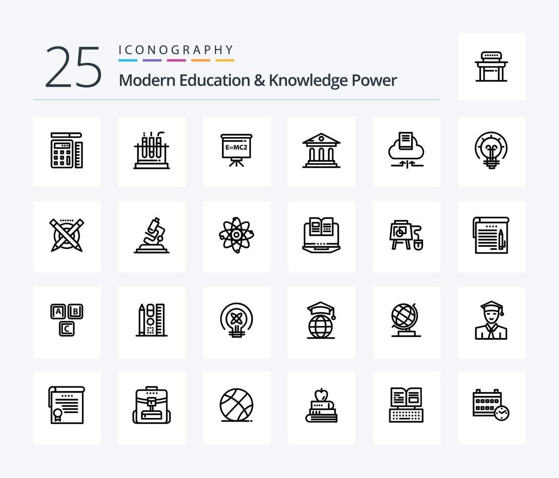 Modern Education And Knowledge Power 25 Line icon pack including arrow. court. classroom . campus. university vector
