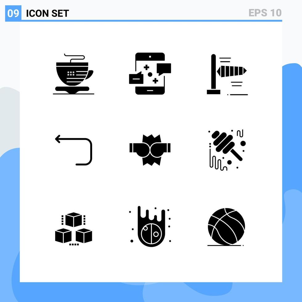 Group of 9 Solid Glyphs Signs and Symbols for punch boxing air back loop Editable Vector Design Elements