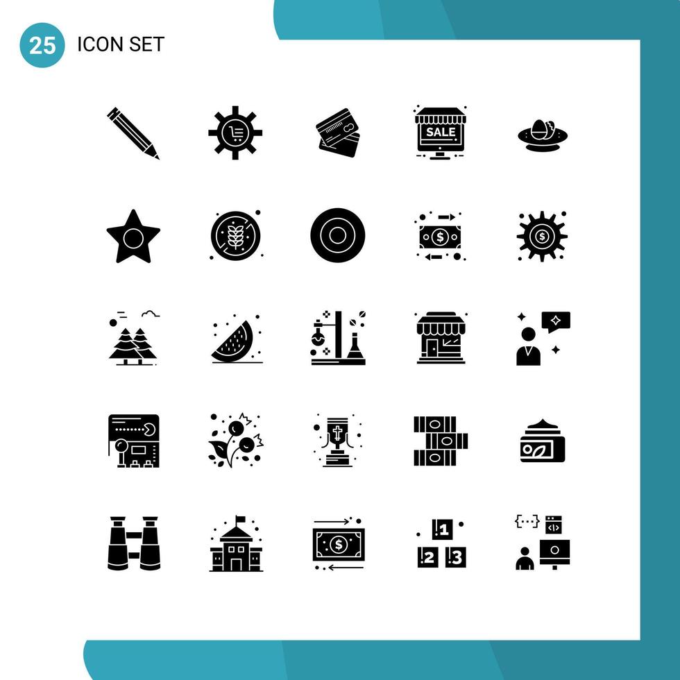 User Interface Pack of 25 Basic Solid Glyphs of online shopping setting money credit card Editable Vector Design Elements