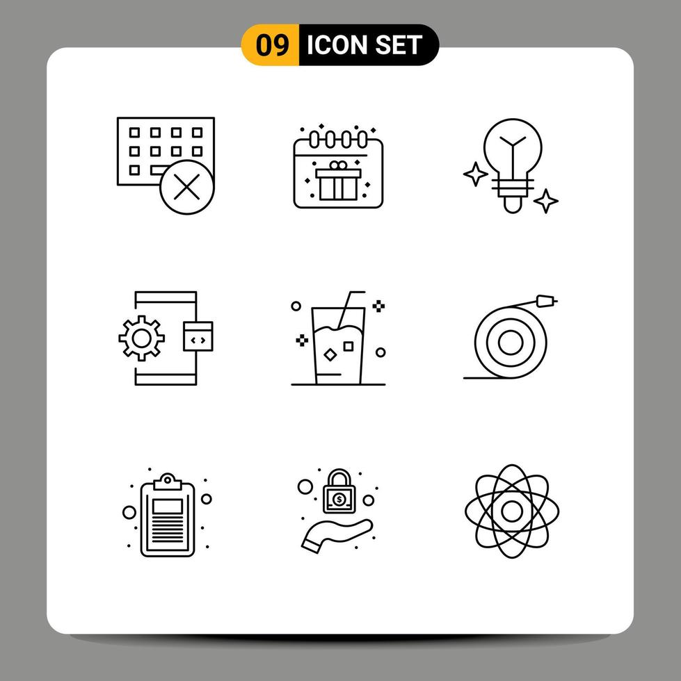 9 Universal Outline Signs Symbols of fresh process bulb development coding Editable Vector Design Elements